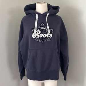 Roots Classic Navy Blue Hoodie with Vintage Maple Leaf Logo Patch Sz XS